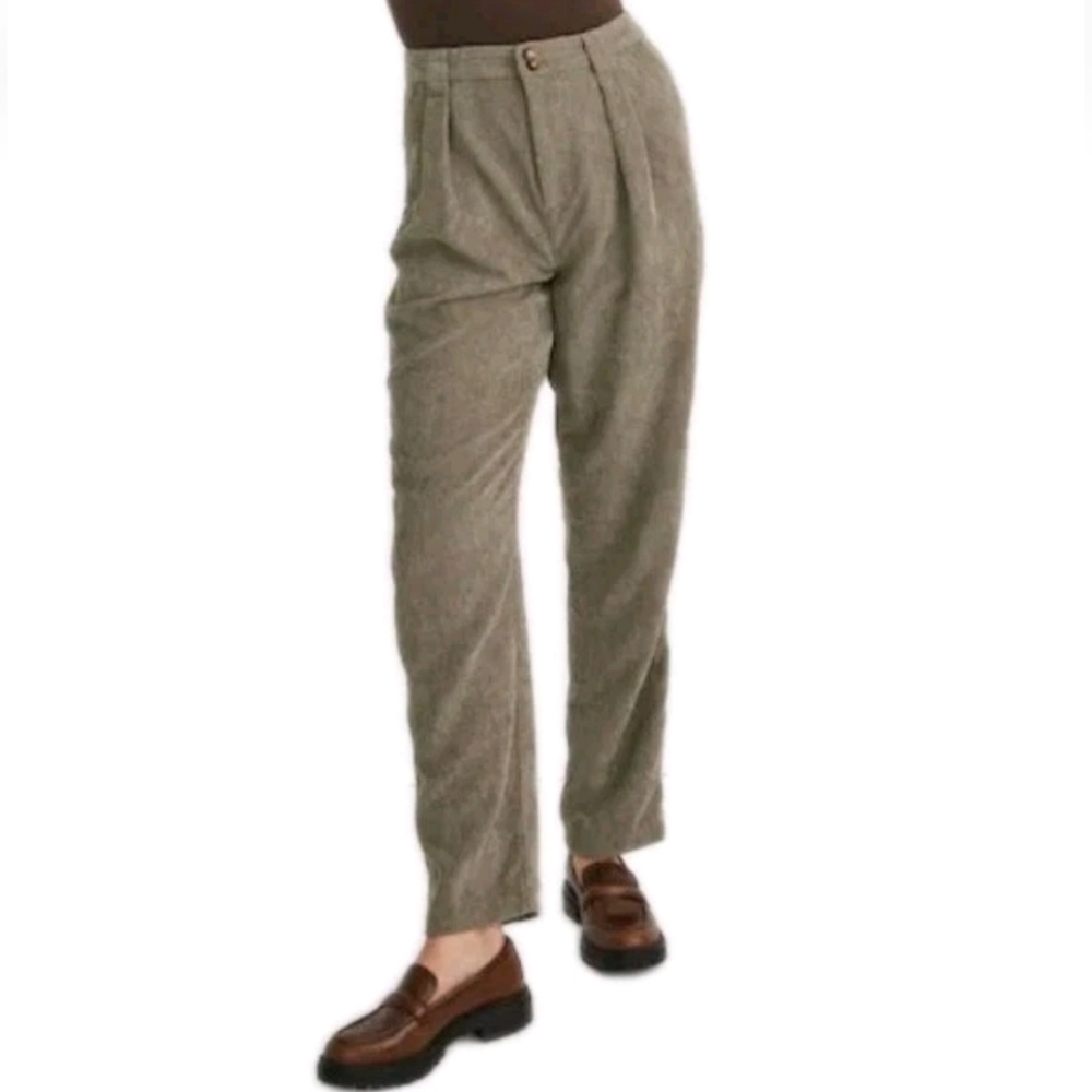 Madewell Curvy Pleated Trouser Pants Sz Sm/6 Sage Green Baggy Soft Corduroy Nwt